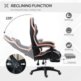 Vinsetto Computer Gaming Chair, PU Leather Desk Chair with Footrest, Swivel Task Chair with 135° Reclining Back and Lumbar Support, PC Chair for Adults, Black and Pink