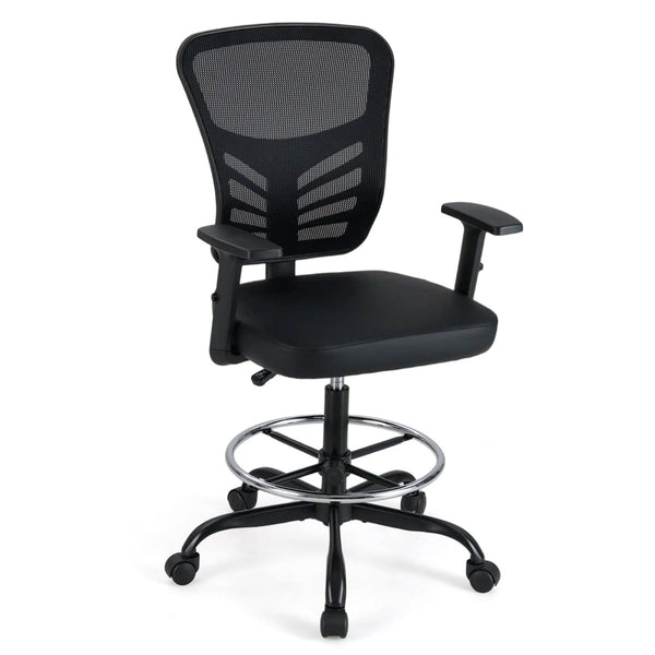 Height-adjustable Drafting Chair with Adjustable Armrests and Footrest Ring-
