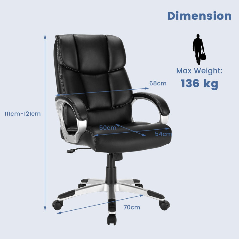 Height Adjustable, Leather Upholstered Office Chair with Rocking Backrest - Perfect for Comfortable Long-Hour Office Work