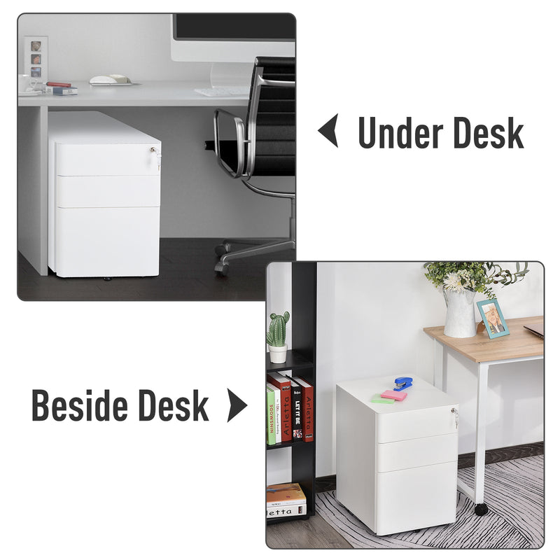3-Drawer Steel File Cabinet with Lock - Mobile Vertical Filing Storage, Fully Assembled - Secure Organizer for Home Office or Business Documents