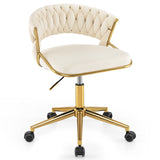 Desk Chair for Home Office - Hand-Woven Back Design, Golden Metal Legs - Ideal for Comfortable Work from Home Experience