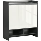 High Gloss Shoe Storage Unit with White Doors - Spacious Hallway Cupboard with Open Shelves for Up to 24 Pairs - Sleek Grey Organizer for Footwear