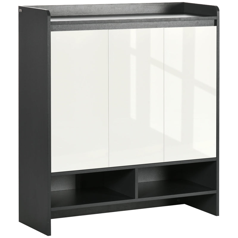 High Gloss Shoe Storage Unit with White Doors - Spacious Hallway Cupboard with Open Shelves for Up to 24 Pairs - Sleek Grey Organizer for Footwear