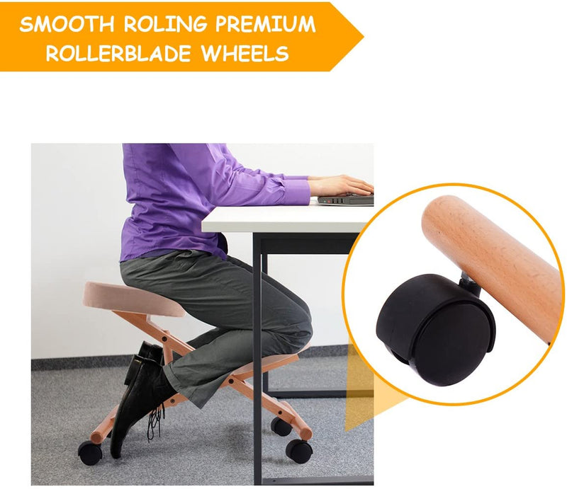 Orthopaedic Kneeling Stool - Wooden Ergonomic Posture Frame Seat in Black - Ideal Solution for Correcting Posture