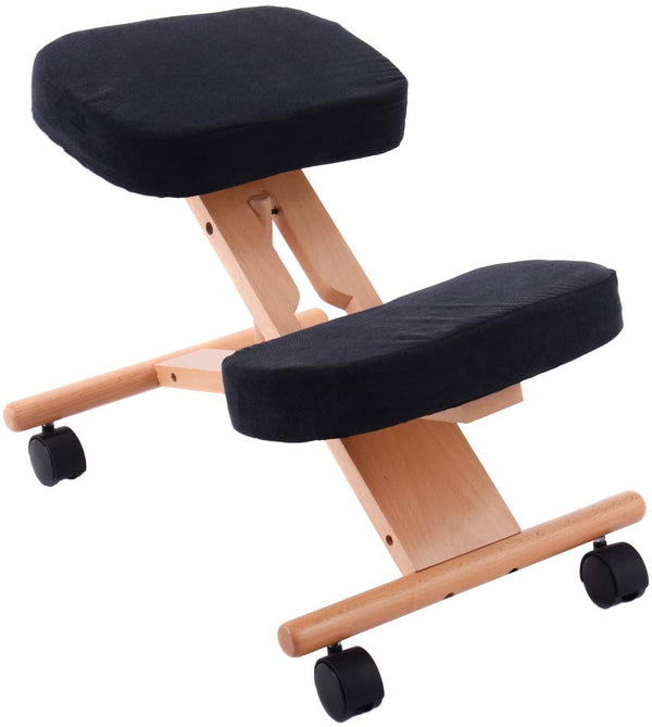 Orthopaedic Kneeling Stool - Wooden Ergonomic Posture Frame Seat in Black - Ideal Solution for Correcting Posture