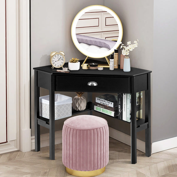 Corner Table Brand - Computer Desk with Drawer and Shelves in Black - Ideal for Home Office and Study Spaces