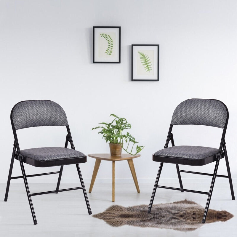 Set of 4 Folding Fabric Padded Chairs with Sponge Seat and Backrest-Beige