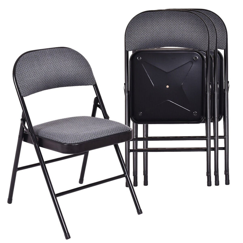 Set of 4 Folding Fabric Padded Chairs with Sponge Seat and Backrest-Beige