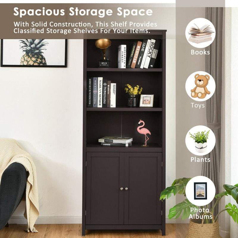 Wooden Tall Bookcase 3-Tier - Storage Cabinet in Coffee Finish - Ideal for Organizing Books and Display Items