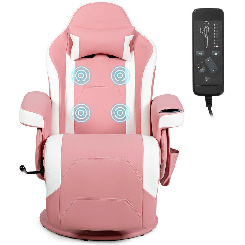 Gaming Chair with Electric Massage Feature - With Cup Holder and Side Pouch in Sleek Black - Perfect for Gaming Enthusiasts and Office Workers Desiring Extra Comfort