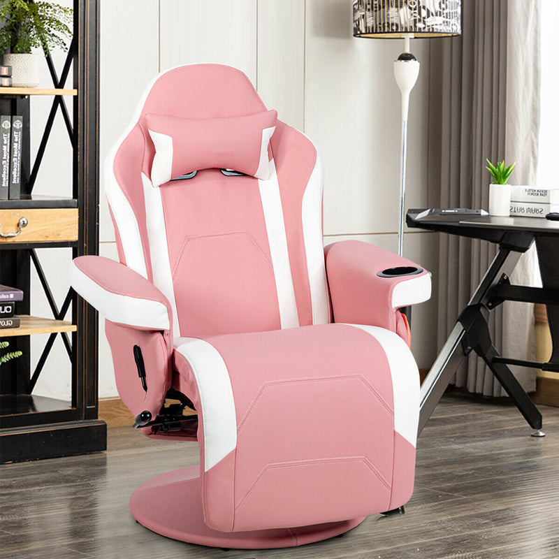 Gaming Chair with Electric Massage Feature - With Cup Holder and Side Pouch in Sleek Black - Perfect for Gaming Enthusiasts and Office Workers Desiring Extra Comfort