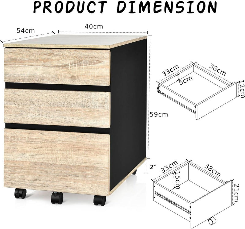 Mobile File Cabinet with 3 Drawers - Vertical Filling Structure, Under Desk Placement - Ideal for Workspace Organization and Storage