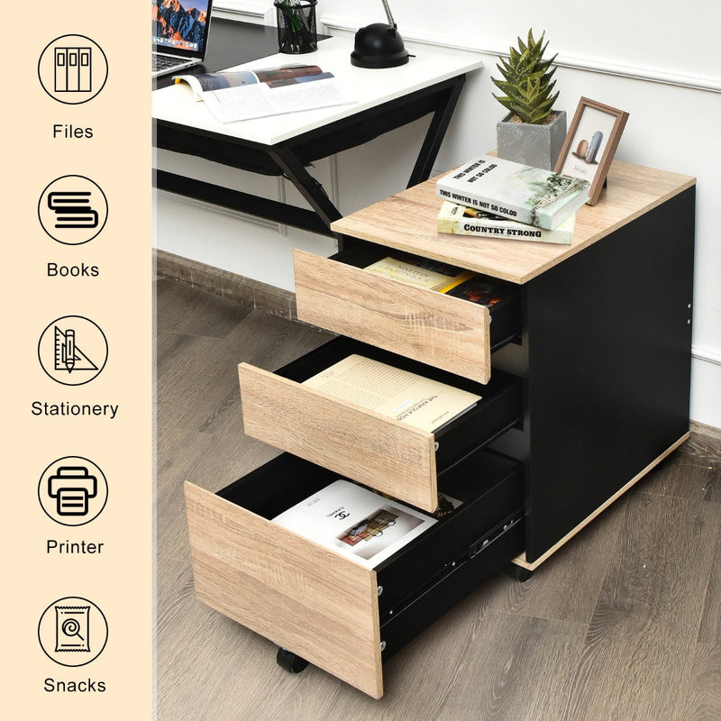 Mobile File Cabinet with 3 Drawers - Vertical Filling Structure, Under Desk Placement - Ideal for Workspace Organization and Storage