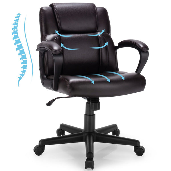 Mid-Back Modern Office Chair - PU Leather with Adjustable Height Feature - Ideal for Comfortable and Ergonomic Office Seating