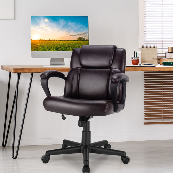 Mid-Back Modern Office Chair - PU Leather with Adjustable Height Feature - Ideal for Comfortable and Ergonomic Office Seating