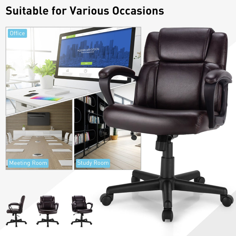 Mid-Back Modern Office Chair - PU Leather with Adjustable Height Feature - Ideal for Comfortable and Ergonomic Office Seating