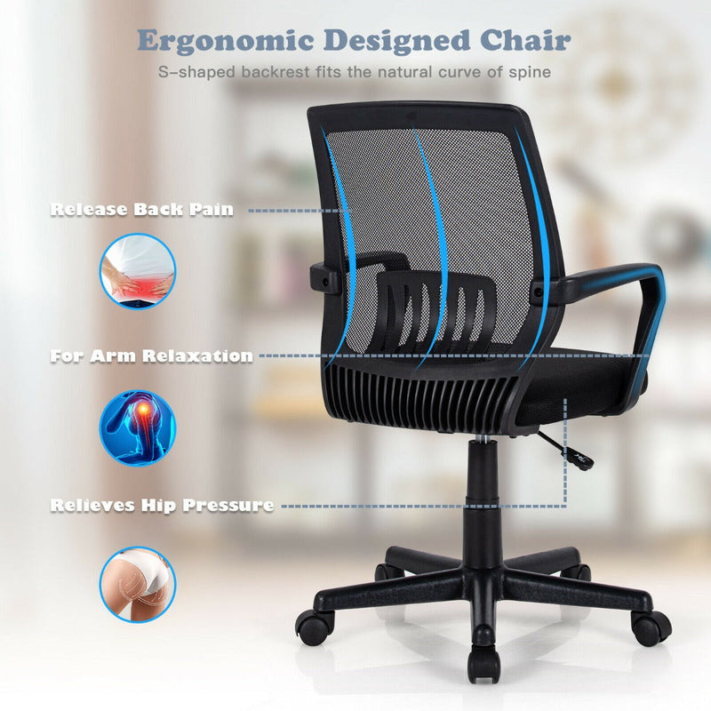 Ergonomic Mesh Office Chair - Adjustable Swivel Design with Lumbar Support - Ideal for Comfortable & Healthy Workplace Seating