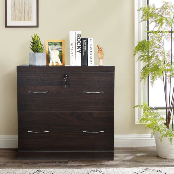 Secure Storage Solutions - Lockable File Cabinets with 2 Drawers and Adjustable Hanging Bar, Coffee Color - Ideal for Office Use and Document Organization