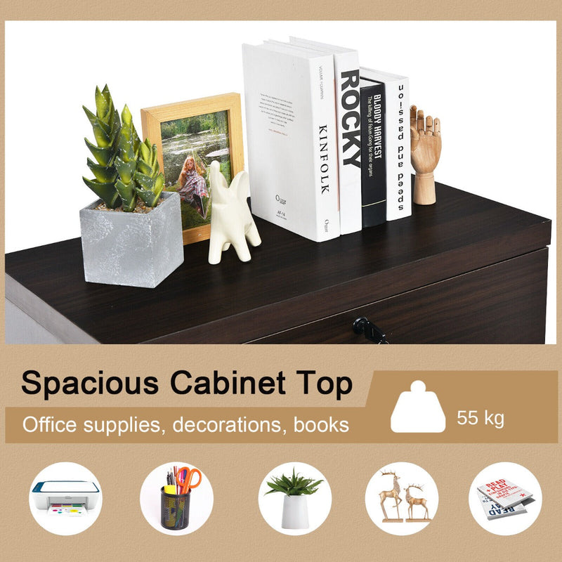 Secure Storage Solutions - Lockable File Cabinets with 2 Drawers and Adjustable Hanging Bar, Coffee Color - Ideal for Office Use and Document Organization