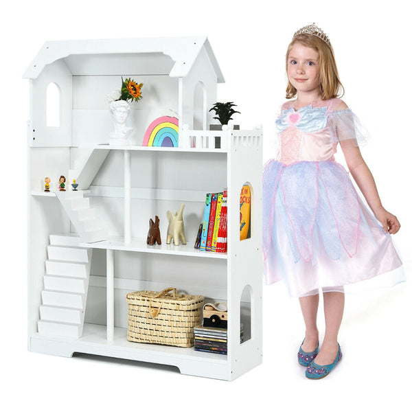 3-Tier Wooden Structure - Dollhouse Bookcase for Playroom Bedroom - Ideal for Toy Organization and Space Saving