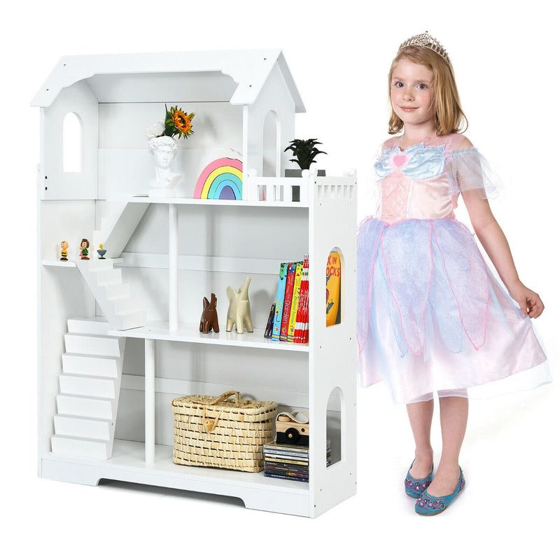 3-Tier Wooden Structure - Dollhouse Bookcase for Playroom Bedroom - Ideal for Toy Organization and Space Saving