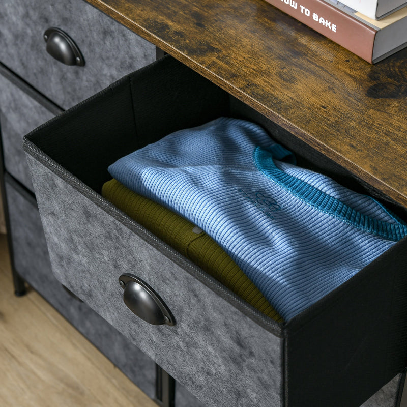 6-Drawer Fabric Dresser - Bedroom Storage Organizer with Sturdy Steel Frame and Handles - Ideal for Night Stand and Clothing Organization in Grey & Black