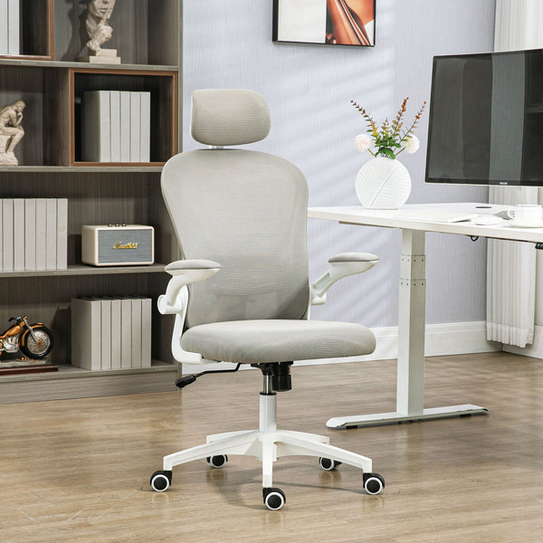 Ergonomic Mesh Office Chair with Lumbar & Headrest Support - Adjustable and Comfortable Seating - Ideal for Prolonged Desk Work, Grey