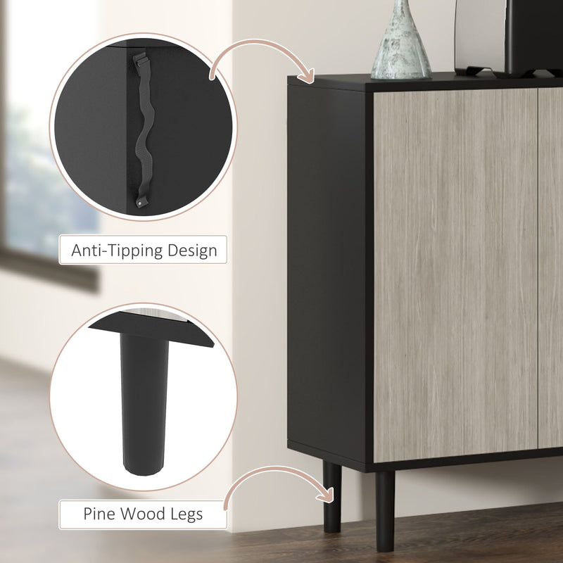 Adjustable Shelving Sideboard - Living Room Storage Cabinet with 4 Doors and Pine Legs - Elegant Organization Solution for Home Spaces