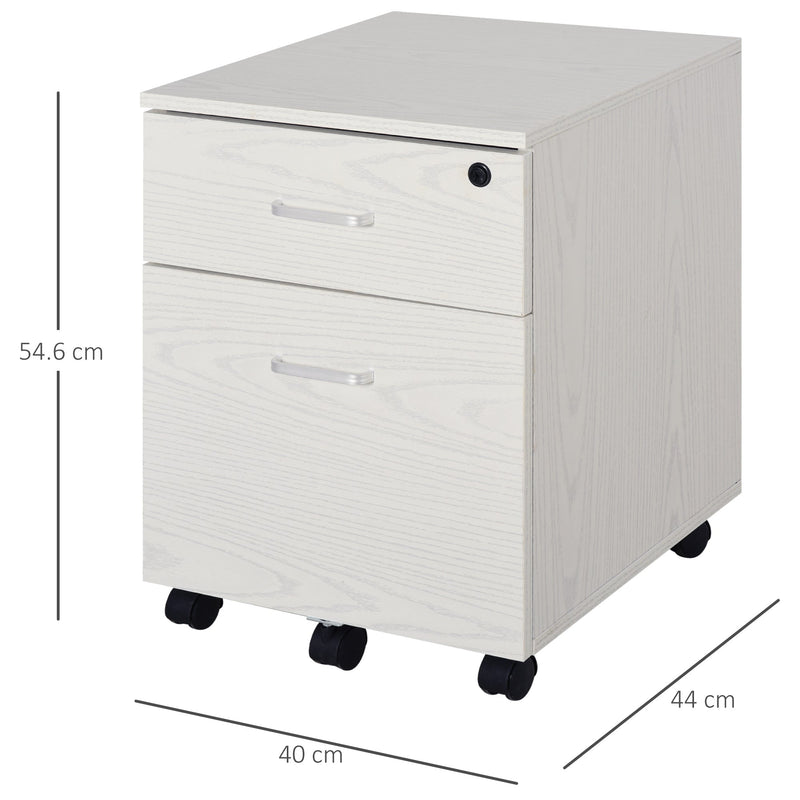 Lockable 2-Drawer Filing Cabinet with 5 Wheels - Rolling Office Storage for Legal & Letter Files - Sleek White Cupboard for Home Organization
