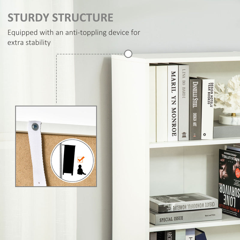 Tall Modern Bookcase with 2 Doors and 4 Shelves - White and Oak Finish Cupboard for Living Room, Study, Bedroom - Ideal for Home Office Storage & Display