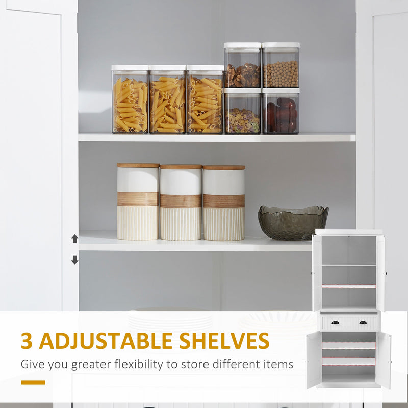 Traditional Kitchen Cupboard - Freestanding Storage Cabinet with Drawer, Doors, and Adjustable Shelves in White - Ideal for Home Organization and Styling