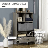 Freestanding Grey Storage Cabinet - Display Cabinet with Drawers & Bookcase Features - Ideal for Home Office, Living Room, Bedroom Organization