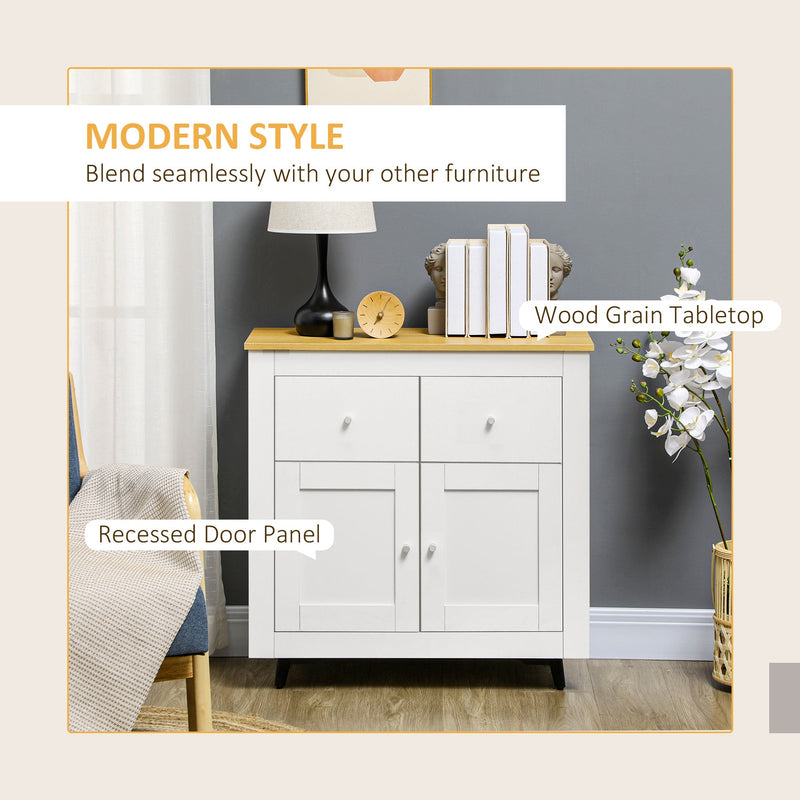 Modern White Sideboard Cabinet - Double Doors and Drawers for Storage - Ideal for Dining Room, Living Room, and Entryway Organization