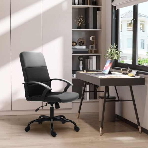 Ergonomic PVC Leather Office Chair with Mesh Panel - Swivel Seat, Padded, Adjustable Height & Tilt, 5-Wheel Base - Comfortable Desk Seating for Professionals