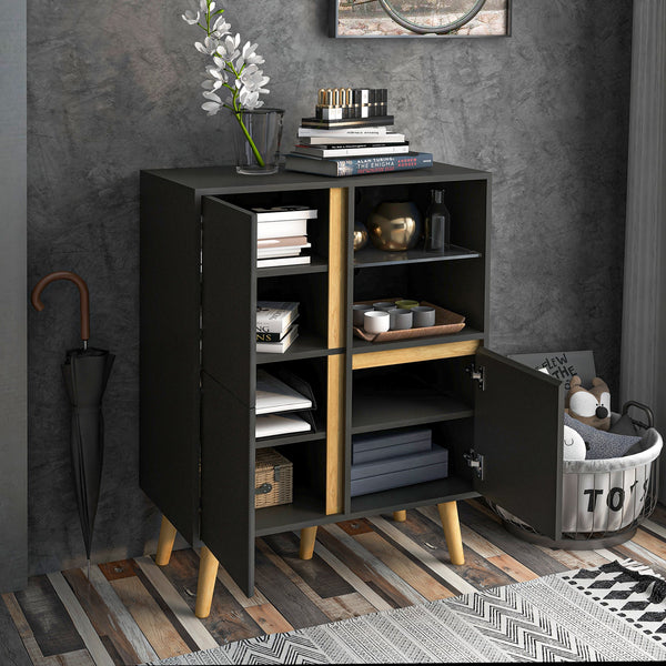 Elegant Tempered Glass Storage Cabinet - Sideboard with Adjustable Shelves and Solid Wood Legs - Ideal for Dining Room Organization and Display