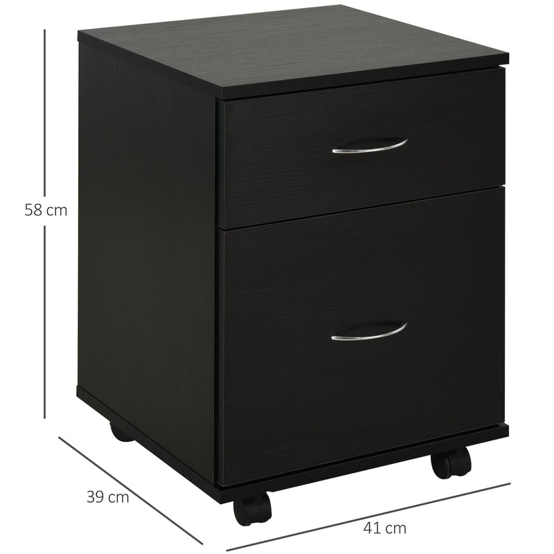 Rolling File Cabinet with Two Drawers - Mobile Storage Unit and Bedside Table in Black - Space-Saving Solution for Home and Office Organization