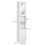 Slimline Freestanding Bathroom Cabinet with Mirror - Tall Storage Unit with Adjustable Shelving - Space-Saving Organizer for Narrow Spaces