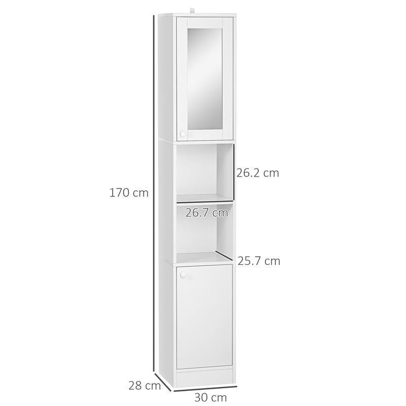 Slimline Freestanding Bathroom Cabinet with Mirror - Tall Storage Unit with Adjustable Shelving - Space-Saving Organizer for Narrow Spaces