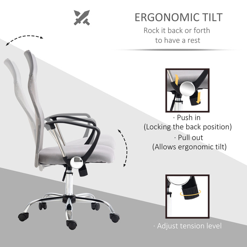 Ergonomic Mesh Office Chair with Adjustable Height and Tilt - Light Grey Comfort Seating Solution - Ideal for Home and Office Use