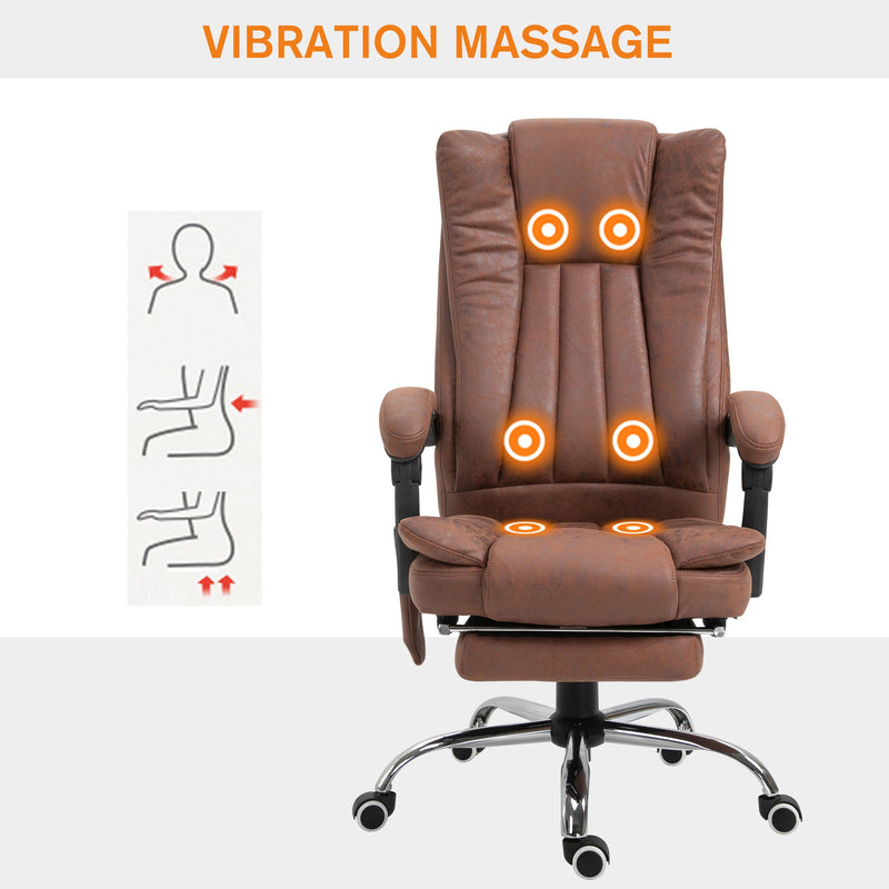 Heated Reclining Leathaire Fabric Computer Chair with Footrest - High Back Vibration Massage Office Chair in Brown - Comfort for Long Hours at Desk
