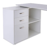 L-Shaped Computer Desk with Drawers and File Cabinet - Spacious Workstation with Storage Shelves for Home Office - Sleek White Design Suitable for Professionals and Students