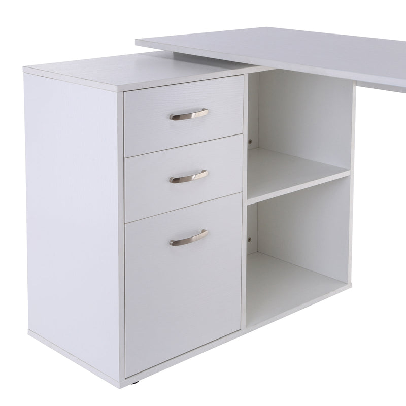 L-Shaped Computer Desk with Drawers and File Cabinet - Spacious Workstation with Storage Shelves for Home Office - Sleek White Design Suitable for Professionals and Students
