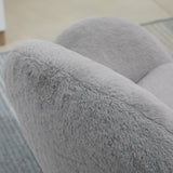 Fluffy Leisure Chair - Ergonomic Home Office Chair with Backrest, Armrests & Wheels - Comfortable Seating for Bedroom & Living Room, Grey