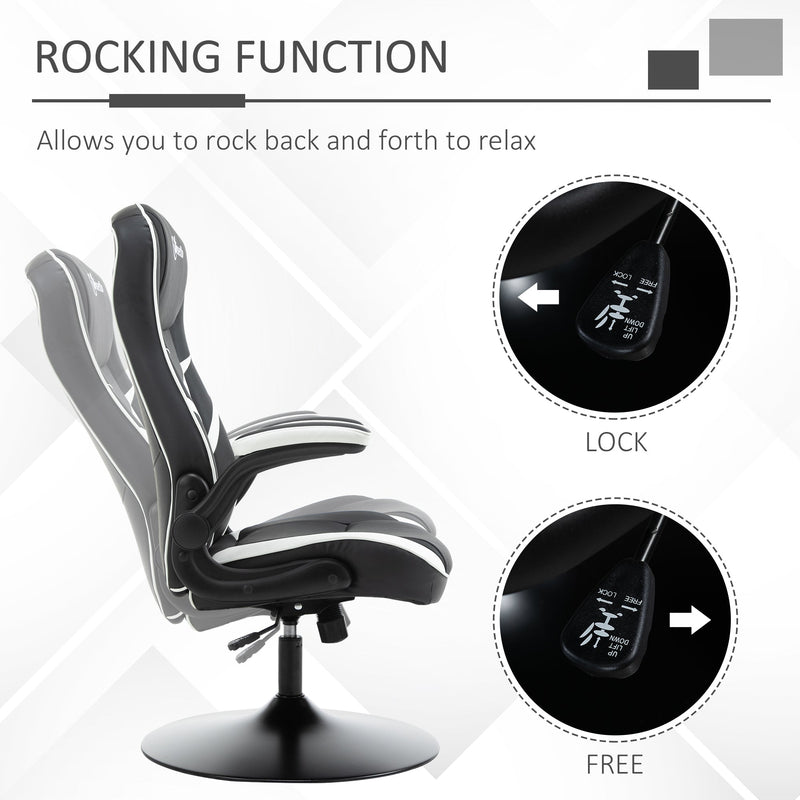 Ergonomic Gaming Chair - Adjustable Height Swivel Home Office Computer Desk Chair with Pedestal Base, Black & White PVC Leather - Comfortable Seating for Gamers and Professionals
