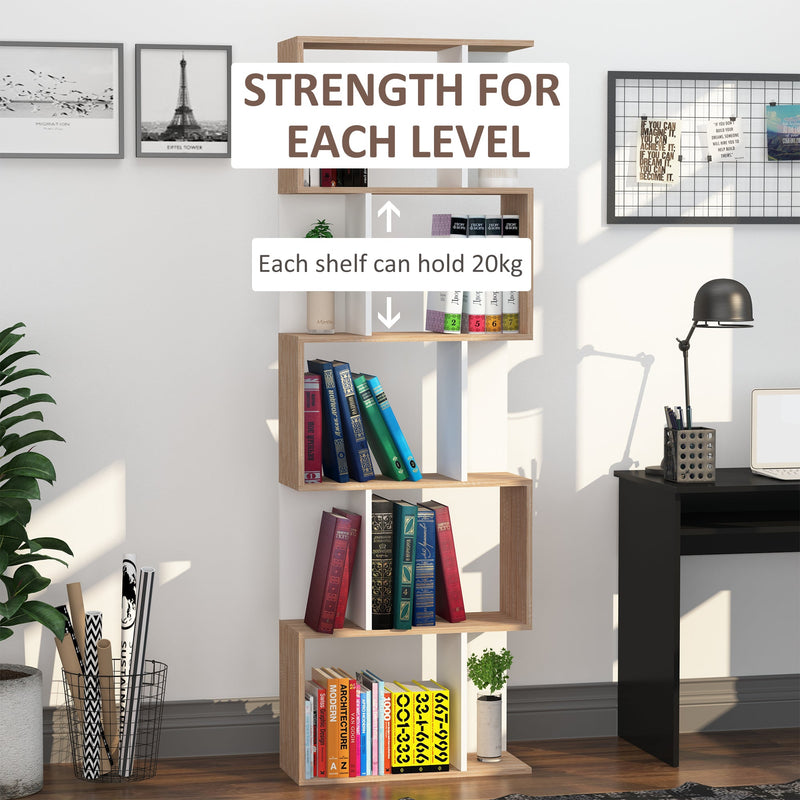 5-Tier S-Shaped Bookcase - Modern Storage Display Shelving Unit, Room Divider - Ideal for Home and Office Organization