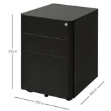 Lockable Steel 3-Drawer File Cabinet - Holds Letter/Legal/A4 Documents, Mobile Office Storage on Wheels - Black Metal Filing Solution for Home and Office Organization