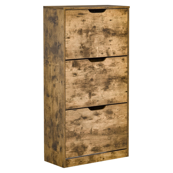 Storage Rack with Open Shelf - 3-Flip Door Shoe Cabinet, Internal Dividers, 12-18 Pair Capacity - Space-Saving Organizer for Footwear, Rustic Brown Design