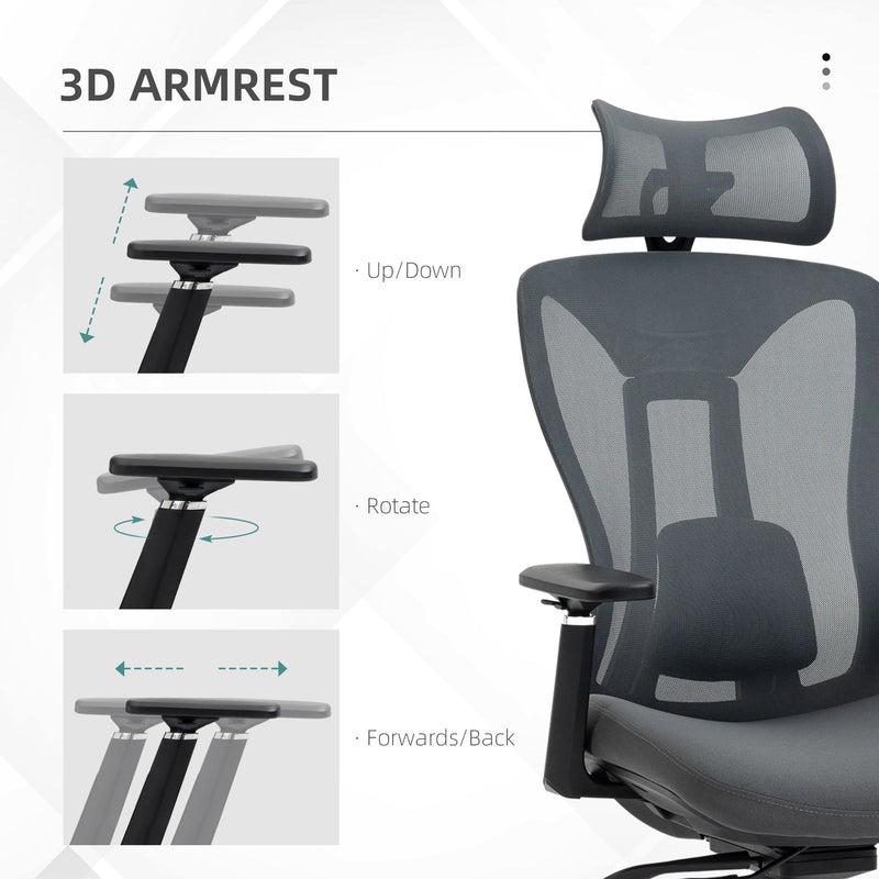 Mesh Office Chair with Reclining Back - Ergonomic Desk Chair with Adjustable Headrest, Lumbar Support, 3D Armrests, Sliding Seat - Comfort for Long Hours at Work