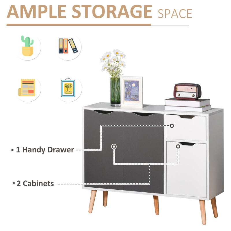 Floor Standing Sideboard Storage Cabinet with Drawer - Bedroom, Living Room, Home Office Organizer in Grey - Space-Saving Solution for Clutter-Free Interiors
