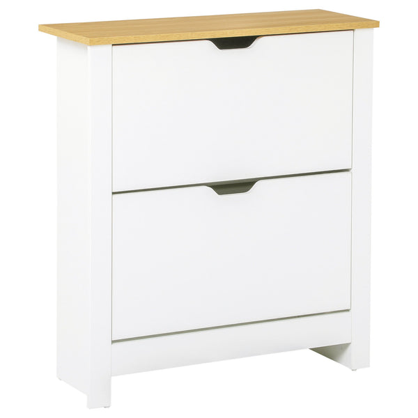 4-Tier Shoe Storage Cabinet - White Organizer with 2 Drawers & 4 Shelves, Durable with Protective Legs - Sleek Design for Hallway or Bedroom Organization